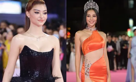 Tiểu Vy mặc váy xẻ cao trên thảm đỏ chung kết Hoa hậu Việt Nam